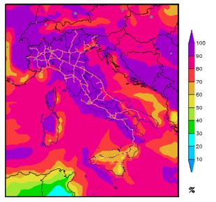 Precipitazione cumulata e vento UmiditÃ relativa Situazione: Sabato, venti moderati