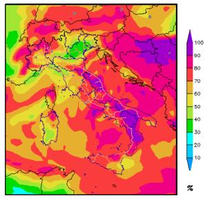 Precipitazione cumulata e vento UmiditÃ relativa Situazione: Lunedì, neve n