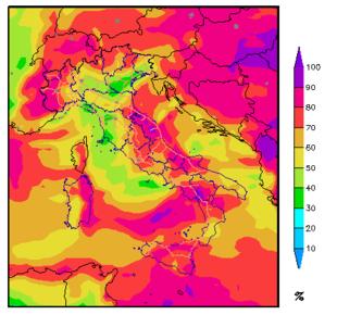 Precipitazione cumulata e vento UmiditÃ relativa Situazione: Martedì, molte nubi al