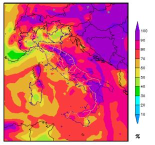 cumulata e vento UmiditÃ relativa Temperatura a 2m dal suolo Situazione: Mercoledì, Italia sede