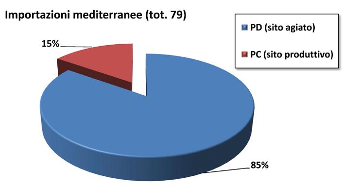4 Grafico percentuale che mostra la prevalenza, a Pisa, di importazioni ceramiche nel sito agiato di piazza Dante (PD) rispetto al sito produttivo di piazza dei Cavalieri (PC), tra fine X e XI secolo.