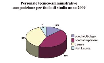 Rispetto al 2008 che ha fatto registrare un 37%, è aumentata la percentuale dei dipendenti laureati nel 2009, mentre la percentuale degli