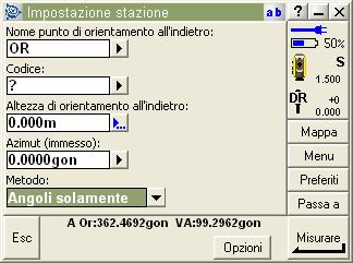 all indietro Altezza di orientamento all indietro Azimut (immesso) e