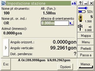 misure angolari del punto di orientamento e visualizzerà la seguente