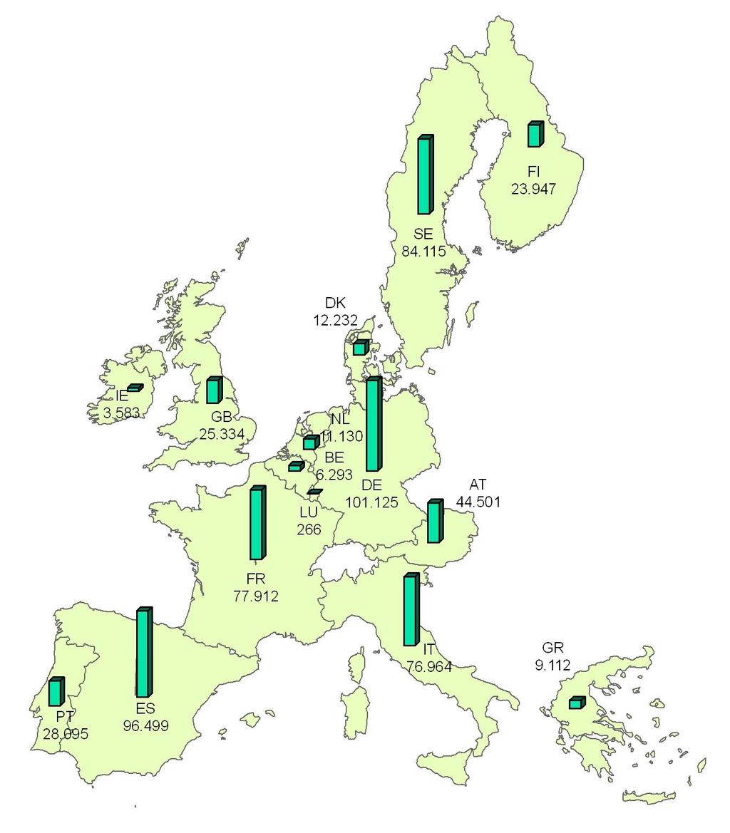 Produzione lorda di energia elettrica nell UE15 nel 2010 Produzione UE 15: 601.