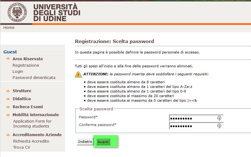 soddisfare la password) Vengono quindi ricapitolati tutti i dati