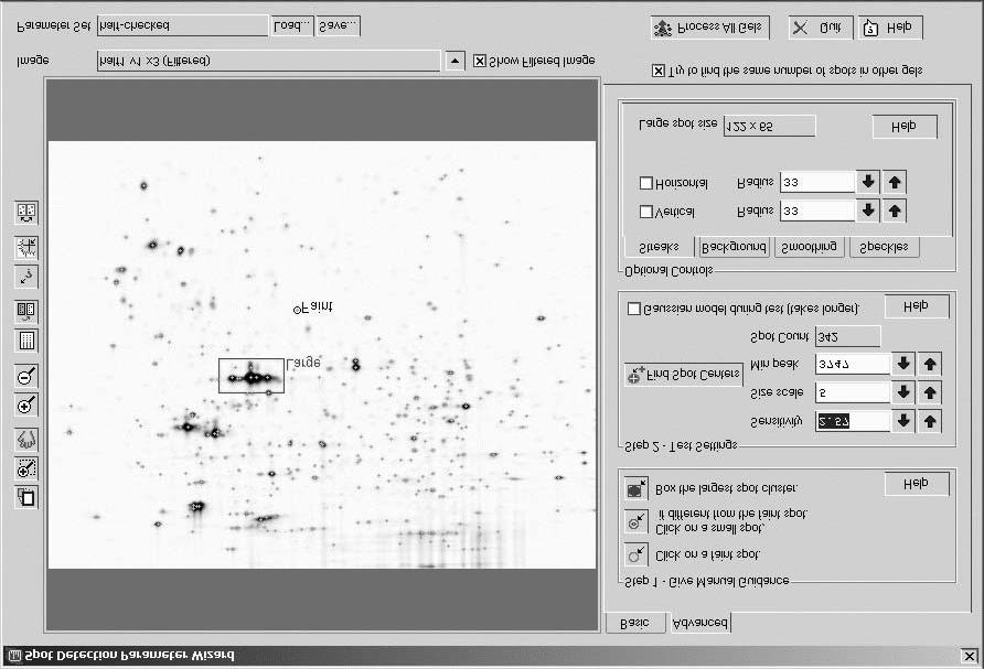 Pannello per la scelta dei riferimenti per l identificazione degli spot 7.