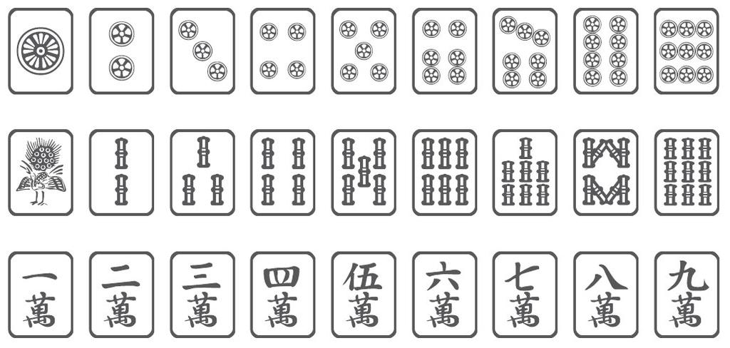 1. Le tessere Le 34 differenti tessere del Mahjong sono presentate qui di seguito. Un set completo di Mahjong contiene quattro esemplari di ciascuna tessera. 1.1. I tre semi Ci so o t e se i, ias u o