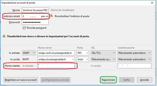 Terminare le impostazioni del nuovo account come di seguito mostrato