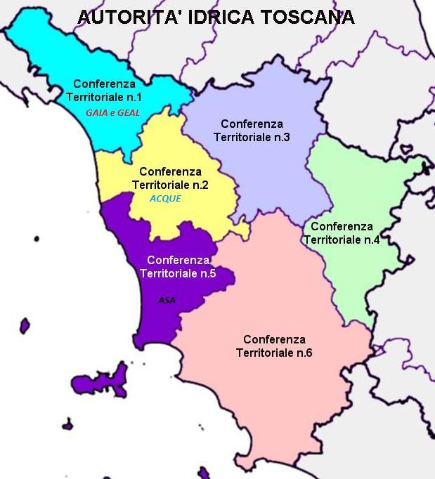 Gaia Spa è una società per azioni completamente pubblica. L'ex AATO 1 ha affidato, a partire dal 1 gennaio 2005, la gestione del servizio idrico integrato dei comuni componenti l'ambito Toscana Nord.