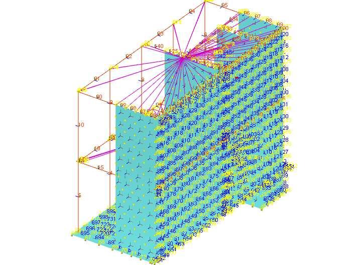 Modello 3D della nuova struttura in c.a. Vista assonometrica del modello ad elementi finiti.