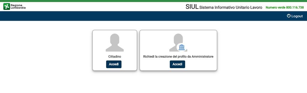 3. PROFILAZIONE AL SIUL Superata la fase di autenticazine, l utente deve scegliere se prfilarsi cme cittadin cme amministratre di un CPI /Ente privat e, qualra la sua utenza nn fsse già assciata ad