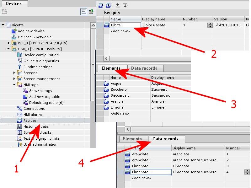 Spostarsi sulla sezione Recipes dell HMI (1) e aprirla.