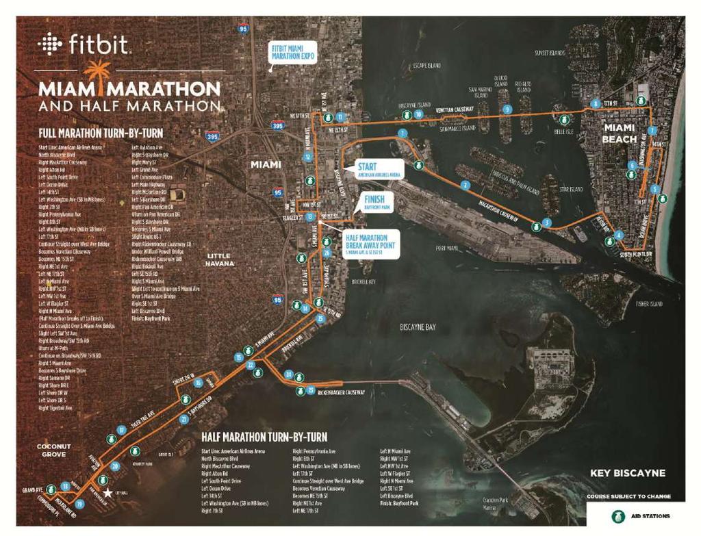 La partenza della maratona di Miami è situata di fronte l American Airlines Arena, al n. 601 di Biscayne Boulevard.