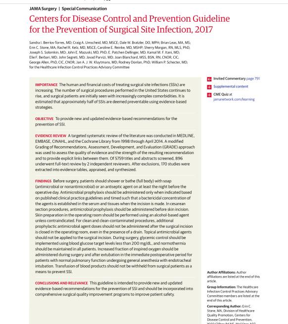 CDC 2016 IA: raccomandazioni forti supportate da evidenze da alte a moderate IB: raccomandazioni forti supportate da evidenze