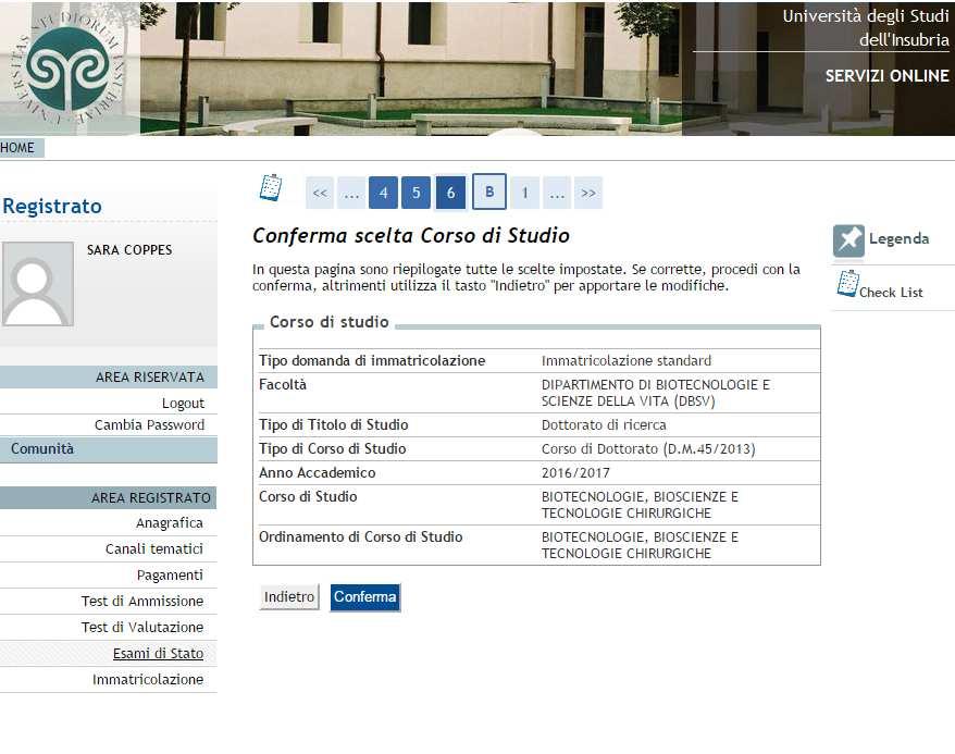 6 verificare i dati inseriti e cliccare su Conferma.