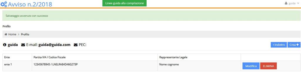 Una volta cliccato sul pulsante Crea, sarà possibile inserire i dati anagrafici del componente del Consorzio, la sede legale, i dati anagrafici e di residenza del rappresentante legale, con l