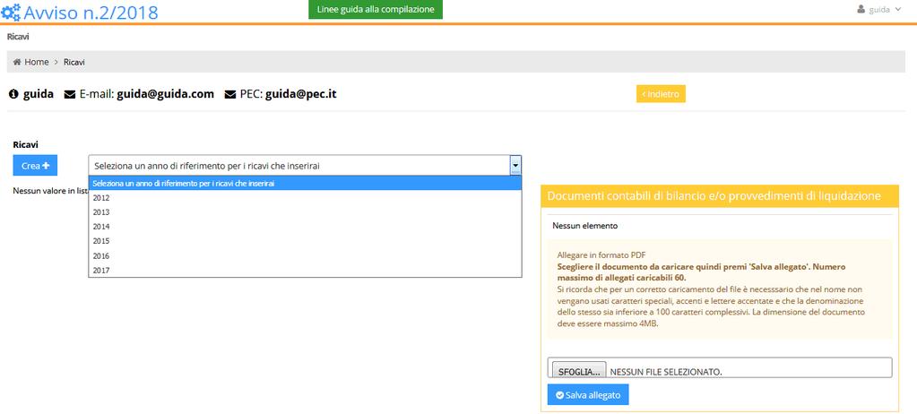 Il sistema richiede i seguenti dati: - Ambito; - Descrizione (da inserire solo in caso di scelta ambito altro ); - Denominazione soggetto finanziatore, nel