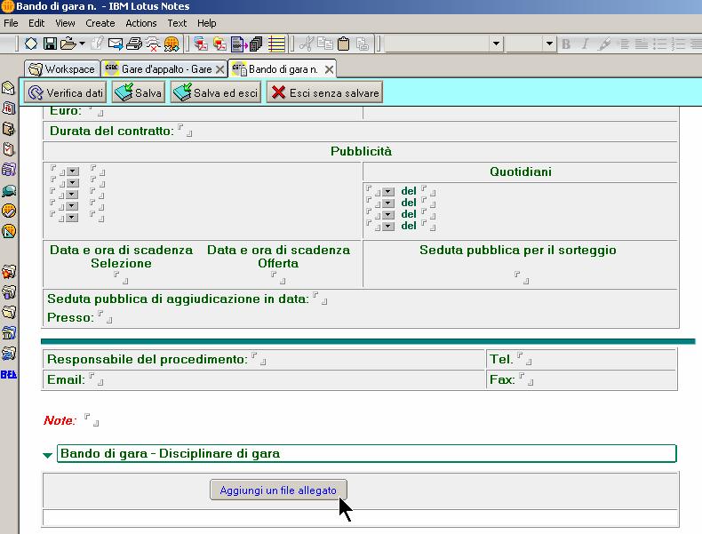 Nella sezione Bando di gara Disciplinare di gara è possibile allegare uno o più documenti, in qualsiasi formato, utilizzando il pulsante Aggiungi un file allegato.