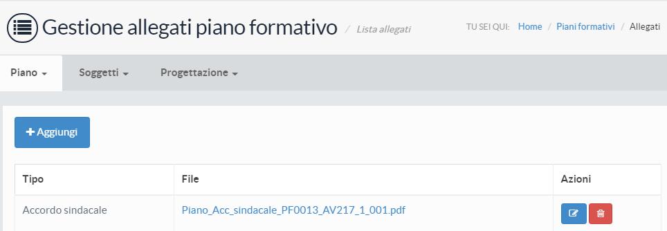 dei file caricati con le seguenti funzionalità: per caricare un nuovo documento; per sostituire un documento