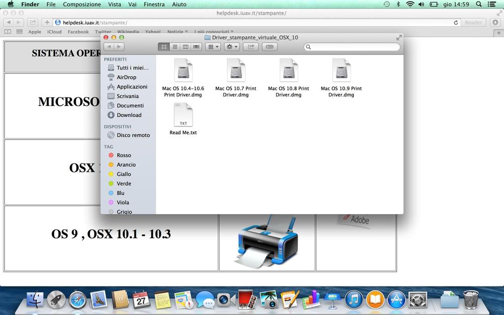 Dopo aver scaricato il file, scegliere il pacchetto relativo alla versione di OSX in esecuzione, ed eseguire l