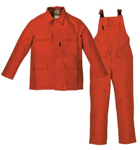 93034 Completo giacca + pantalone con pettorina in aramide GIACCA Con allacciatura centrale a cerniera oppure bottoni con paramontura di copertura, collo a camicia, maniche a giro, due taschini