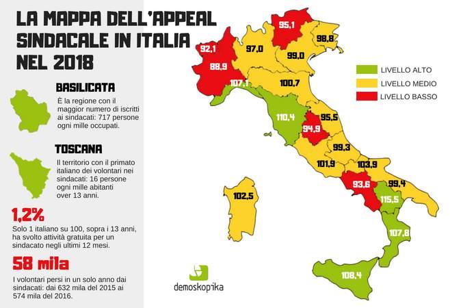 3 Appeal sindacale: svettano Basilicata, Toscana e Sicilia.