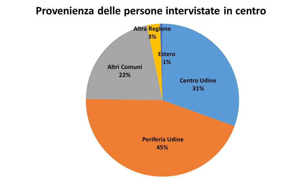 Caratteristiche intervistati Il 76% proviene dal comune di Udine Un quarto dei