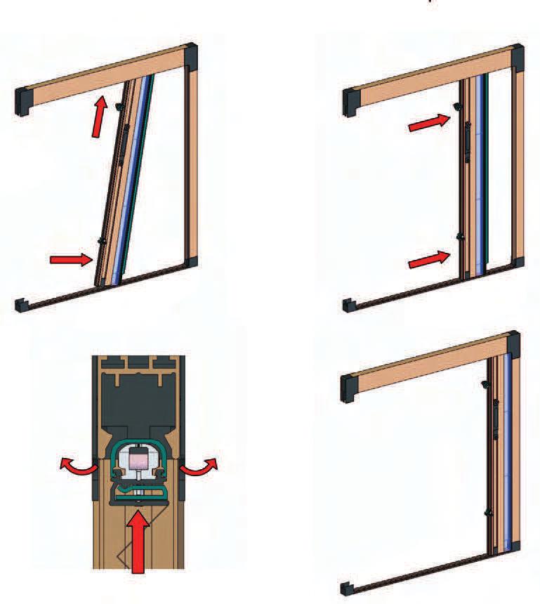 INSERIMENTO E AGGANCIO ZANZARIERA INSERTION AND FASTENING OF INSECT SCREEN Inserire il pacchetto rete all interno delle guide Portare il pacchetto rete verso il montante di partenza Inserire il