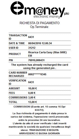 4. Prelievo dalla carta (cashout) Il prodotto