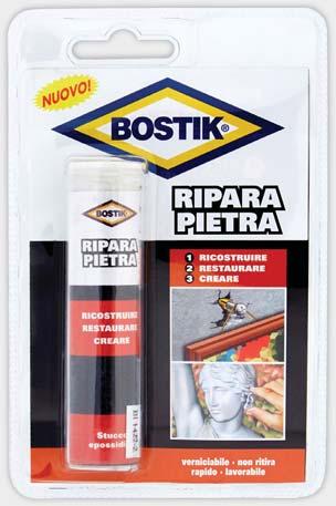 stucchi epossidici BOSTIK RIPARA PIETRA Stucco epossidico in stick. Ripara, salda, ricostruisce e stucca qualsiasi superficie in marmo, pietra e cemento, in interni ed esterni.