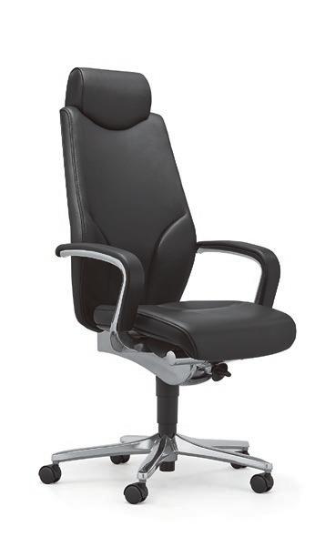The giroflex 64 executive armchair is available standardised with comfort upholstery, a wide seat, a high backrest (covered, if desired) and optionally with depthadjustable lumbar support, as well as