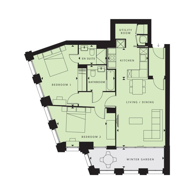 Trilocale al 21 piano PROPOSTA PLOT 238 Zona living 3,9m x 5,4m Cucina 3,2m x 2,5m Camera da letto 2 4,0m x 3,2m Camera da letto 1 2,9m x 4,8m Bagno 2,0m x 2,2m Bagno en suite 1,5m x 2,2m Veranda