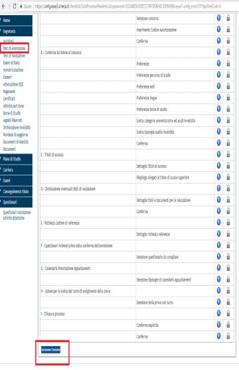 Oppure nel caso dei Corsi di Perfezionamento: selezionare dal Menu la voce Segreteria Test di Ammissione Iscrizione Concorso Attestato di partecipazione Corso di Formazione [es.