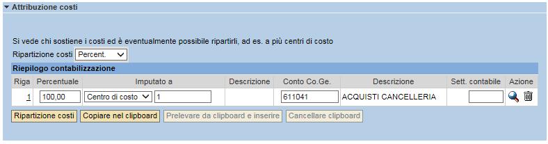 Visualizzare il dettaglio posizioni - Attribuzione costi Nella cartella Attribuzione costi l utente trova il Centro di Costo a lui associato (che solo alcuni utenti potranno modificare). Il Conto Co.