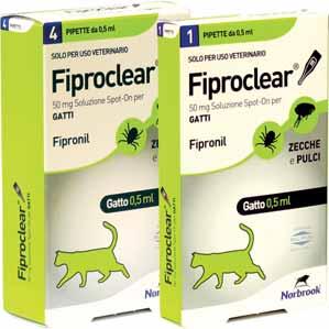 FIPROCLEAR GATTO PIPETTE SPOT-ON A base di Fipronil è un insetticida ad ampio spettro che non irrita e non è aggressivo sugli animali domestici; è efficace contro le infestazioni da insetti ed acari.