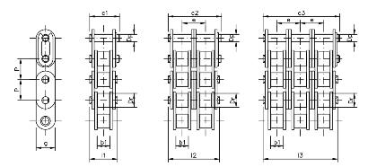 CATENE A RULLI CON PIASTRE A PROFILO DIRITTO DIN 8187 - ISO R 606 Queste catene sono utilizzate per trasporto pallets, casse ecc.