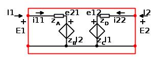 Anche in questo caso possiamo dare un significato fisico alla matrice delle impedenze con un circuito equivalente al quadripolo: da cui è possibile ricavare i termini della matrice Z come rapporti