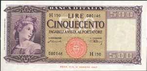 3831 500 Lire - Italia 20/03/1947 - Alfa 544sp; Lireuro 39Aa R -