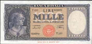 000 Lire - Medusa 10/02/1948 - Alfa 696; Lireuro 54B - Einaudi/ Urbini - Piccolo timbro numerale al R/ (65) SPL 55 3851 1.