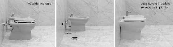 NUVOLA wc scarico traslato TULIP ONE wc e bidet scarico traslato Esempio / Example Esempio / Example vecchio impianto nuvola installato su vecchio impianto vecchio impianto vaso vecchio impianto