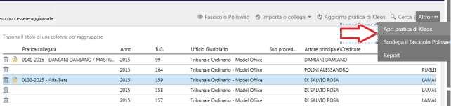 Dal modulo Polisweb, nello specifico nella sezione dello Storico di Cancelleria, e nella sezione Polisweb del fascicolo, è disponibile la funzione di