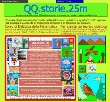QQ STORIE è un applicazione di Iperlogo che consente di unire sotto forma di ipertesto multimediale disegni strutturati di tipo geometrico con racconti, musica e narrazioni.