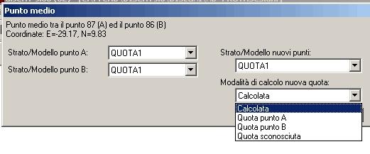 2 Dopo aver cliccato sul punto 86 e 87 il programma visualizza la soluzione al centro tra i due punti e chiede all operatore le seguenti opzioni: - Strato/Modello punto A.