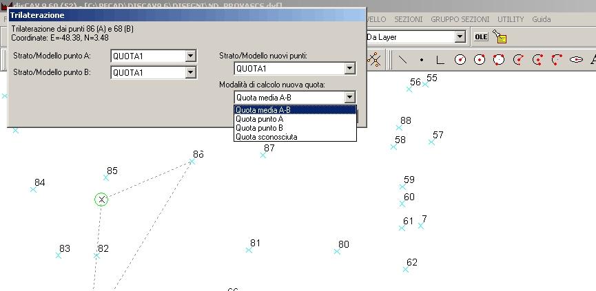 3 Dopo aver eseguito il calcolo, DISCAV espone graficamente il risultato e chiede le opzioni di registrazione, in particolare: - Strato/Modello punto A.