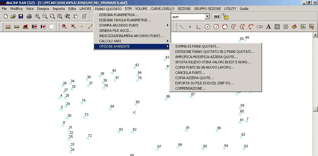 8.7- OPZIONI AVANZATE Nel menu di gestione della semina di punti quotati è stata inserita questa opzione per la manipolazione avanzata e globale dell intero archivio dei punti quotati.