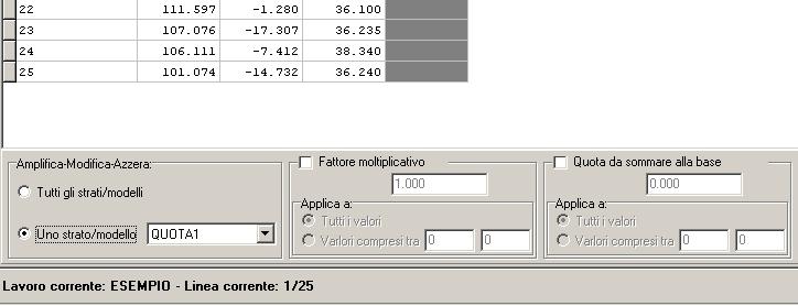 8.7.3 - AMPLIFICA - MODIFICA - AZZERA QUOTE S.C.S. - survey CAD system Questa procedura permette di manipolare il valore della quota di tutti i punti dell archivio. FIGURA 8.