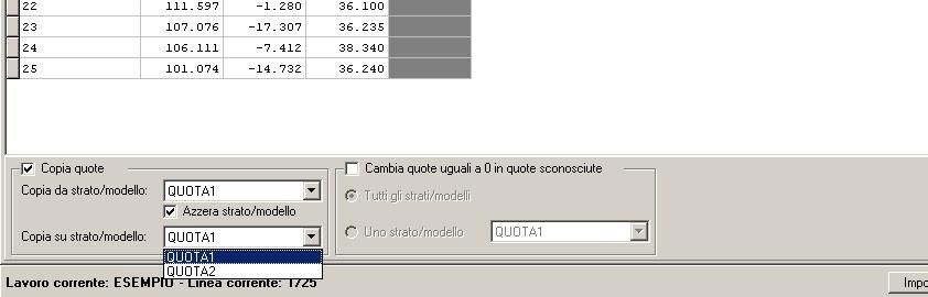 8.7.7 - COPIA - AZZERA QUOTE Questa utility permette di copiare il contenuto di una colonna Quota su un altra colonna Quota.