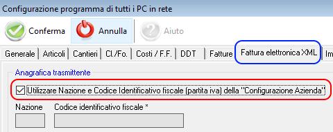 4- Servizio Configurazione programma di tutti i pc in rete Fattura elettronica XML (campi in rosso obbligatori) In questa