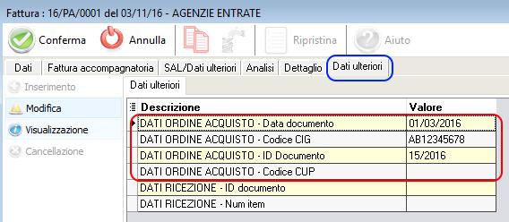 1.3 - Aggiunta nella fattura del codice CIG e/o CUP In Edison si può aggiungere il codice CIG e/o CUP andando nel tab Dati Ulteriori all interno della fattura.